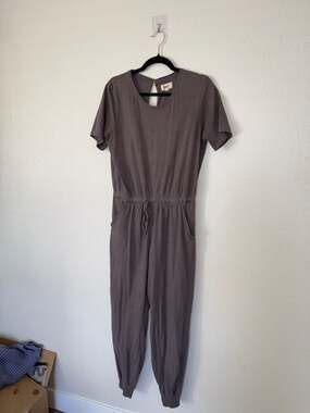 Pact Organic Cotton Relaxed Slub Knit House Jumpsuit in Charcoal